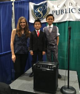 Academy for Public Speaking graduates Mark and Conner Lee at the San Diego Kids Expo